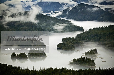An aerial view of the islands of the Broughton Archipelago, and the mountain region. An aerial view of the islands of the Broughton Archipelago, and the mountain region.