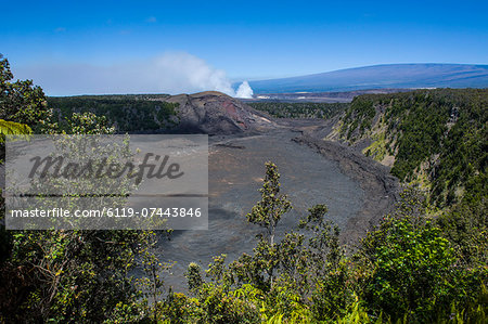 Volcanic crater before the smoking Kilauea Summit Lava Lake in the Hawaii Volcanoes National Park,UNESCO World Heritage Site, Big Island, Hawaii, United States of America, Pacific