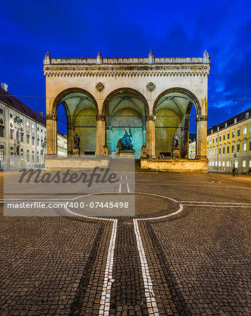 Odeonplatz and Feldherrnhalle in the Evening, Munich, Bavaria, Germany