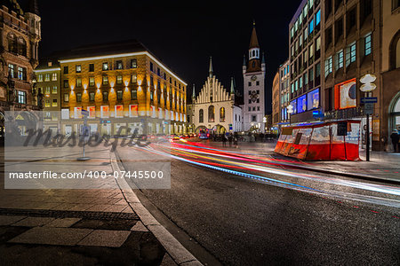 Old Town Hall and Marienplatz in the Night, Munich, Bavaria, Germany Old Town Hall and Marienplatz in the Night, Munich, Bavaria, Germany