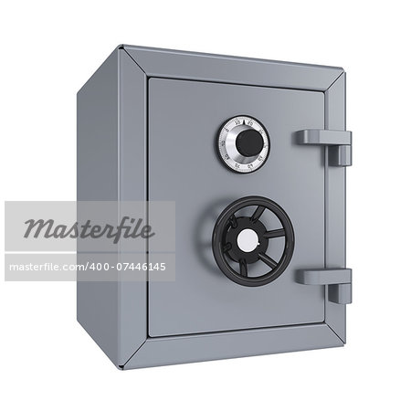 Closed metal safe. Isolated render on a white background