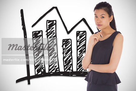 Thinking businesswoman against bar chart illustration