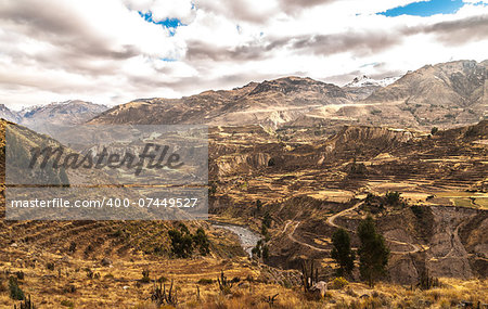 Colca Canyon view from hiking path in Chivay, near Arequipa, Peru