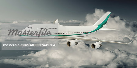 An image of a Boeing 747 Airplane over the clouds