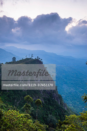 View over mountains from Haputale in the Sri Lanka Hill Country landscape at sunrise, Nuwara Eliya District, Sri Lanka, Asia