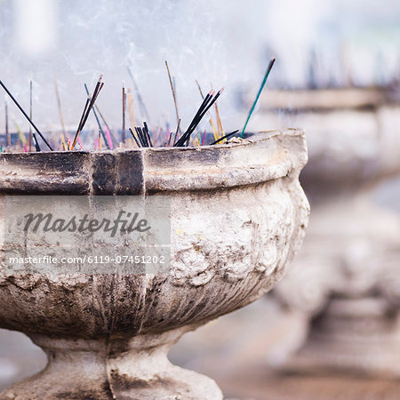Incense at Sri Maha Bodhi, Mahavihara (The Great Monastery), Anuradhapura, Sri Lanka, Asia