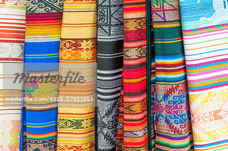 Otavalo market, traditional colourful textiles, Imbabura Province, Ecuador, South America