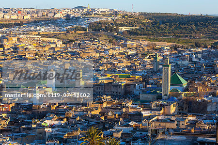 Elevated view across the Old Medina of Fes, UNESCO World Heritage Site, Fez, Morocco, North Africa, Africa