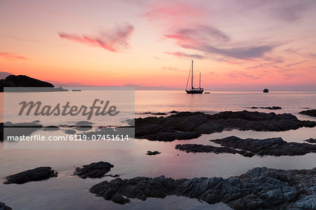 Sunset at the coast near Centuri Port, Corsica, France, Mediterranean, Europe