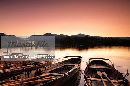 Rowing boats on Derwent Water, Keswick, Lake District National Park, Cumbria, England, United Kingdom, Europe