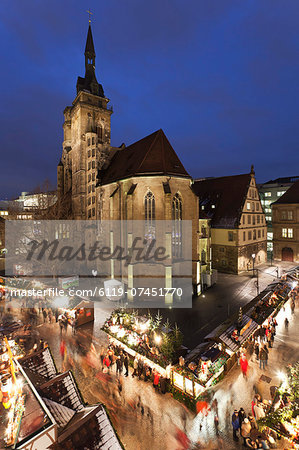 Christmas fair on Schillerplatz Square, Stiftskirche church, Stuttgart, Baden Wurttemberg, Germany, Europe