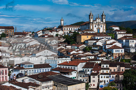 View over the colonial town of Ouro Preto, UNESCO World Heritage Site, MInas Gerais, Brazil, South America