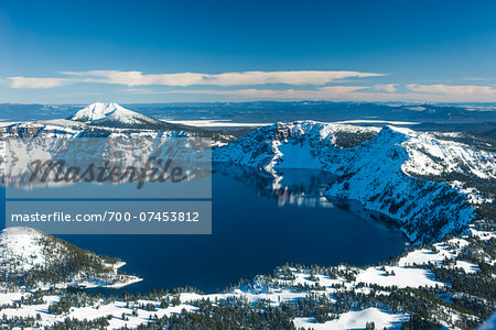 Ariel view of Crater Lake National Park, Klamath County, Oregon, USA