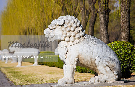 Statue of a resting lion, Spirit Way, Ming Tombs, Beijing (Peking), China