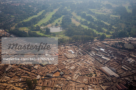Aerial view of a slum on the outskirts of Nairobi, Kenya, East Africa, Africa