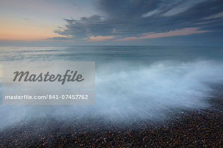 A study at twilight of the shingle beach at Weybourne, Norfolk, England, United Kingdom, Europe