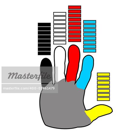 hand with colored fingers in primary colors vector