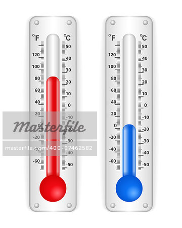Red and blue thermometers on white backgrond, vector eps10 illustration