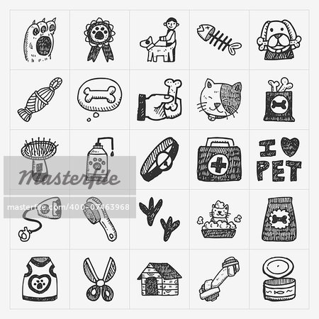 doodle pet icons set