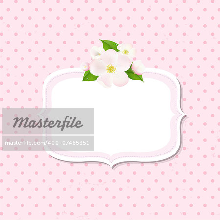 Apple Tree Flowers Background With Label, With Gradient Mesh, Vector Illustration