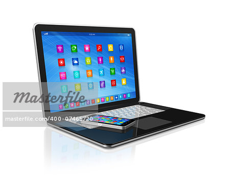 3D Smartphone and Laptop isolated on white with clipping path