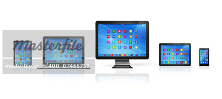 3D Smartphone, Digital Tablet Computer, Laptop and Monitor isolated on white with clipping path