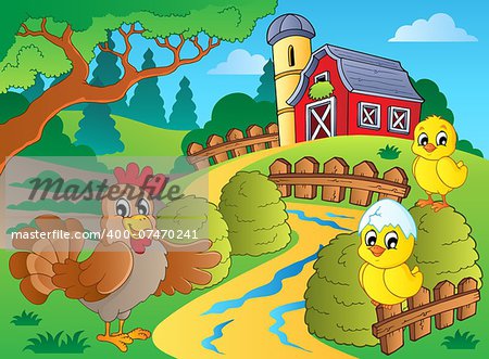 Farm theme with hen and chickens - eps10 vector illustration.