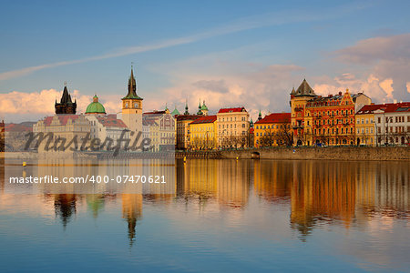 View from Strelecky island on the Novotny footbridge next the Charles Bridge in Prague.