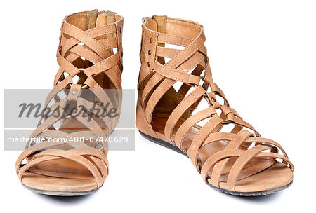 brown sandals women shoes isolated on white background