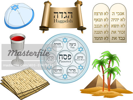 Vector illustration of objects related to the Jewish holiday Passover.