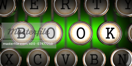 Book on Old Typewriter's Keys on Green Background.