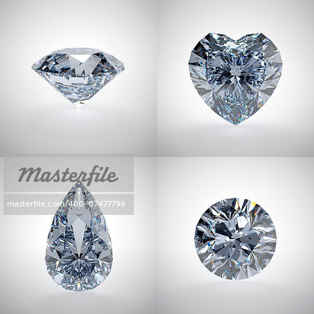 3D illustration of diamonds isolated on white background