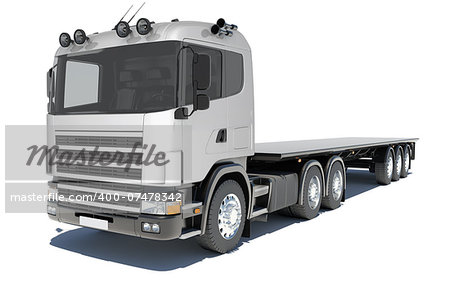 Truck with semitrailer platform. Isolated render on a white background