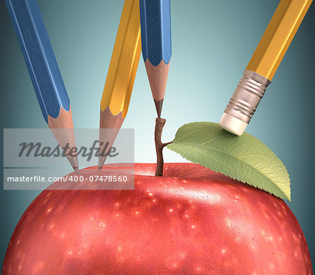 Several pencils making the perfect apple. Clipping path included.