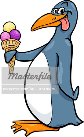 Cartoon Illustration of Funnt Penguin with Ice Cream