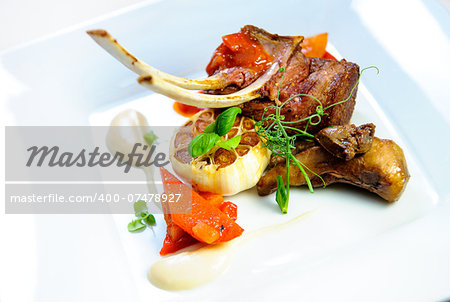 Juicy lamb steak on a plate close-up