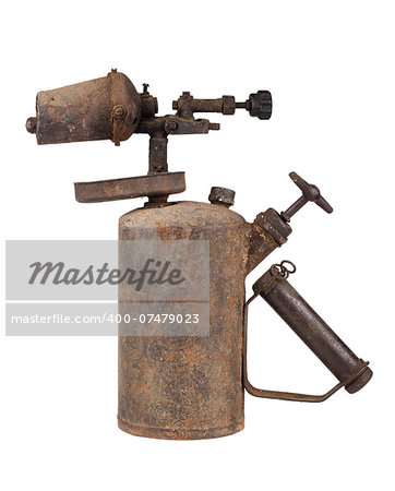 Rusty old blowtorch isolated on white background