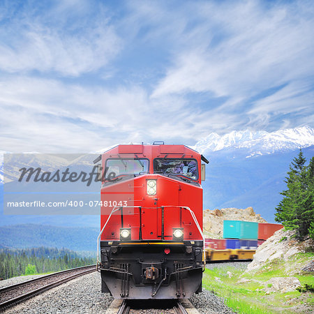 Freight train in Canadian rockies. Jasper.