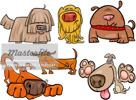 Cartoon Illustration of Cute Dogs or Puppies Pets Collection