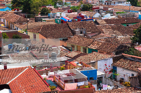 Overview of tiled rooftops of Houses, Trinidad, Cuba, West Indies, Caribbean