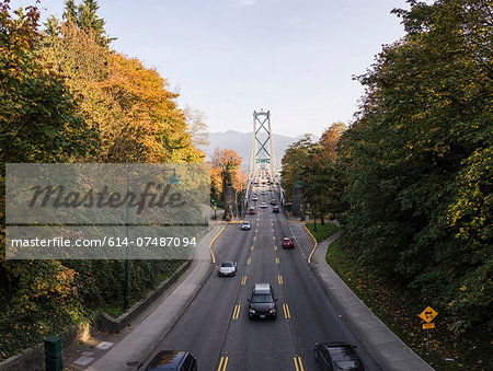 Road to bridge, Vancouver, British Columbia, Canada