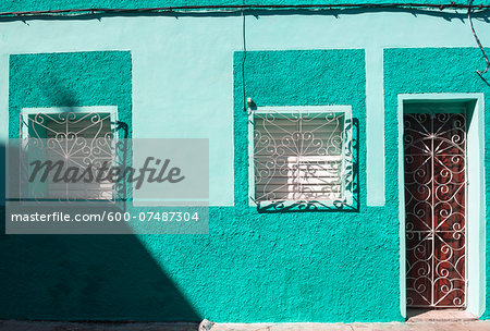 Close-up of Colorful building, street scene, Sanctis Spiritus, Cuba, West Indies, Caribbean