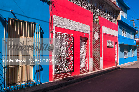 Colorful buildings, street scene, Sanctis Spiritus, Cuba, West Indies, Caribbean