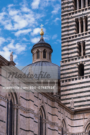 Close-up of dome and tower, Duomo di Siena, Province of Siena, Siena, Tuscany, Italy