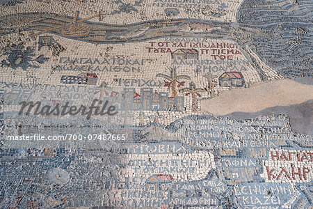 Close-up of Madaba Mosaic Map, Church of St George, Madaba, Jordan