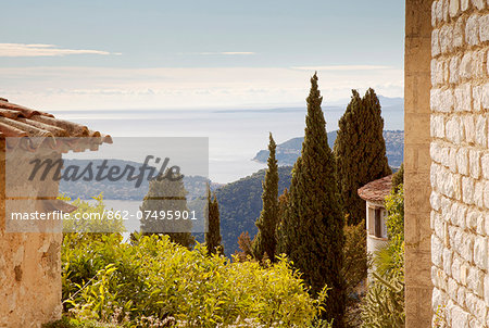 France, Alpes Maritimes Provence Cote d'Azur, Eze. View of the Mediterranean Sea from the old town
