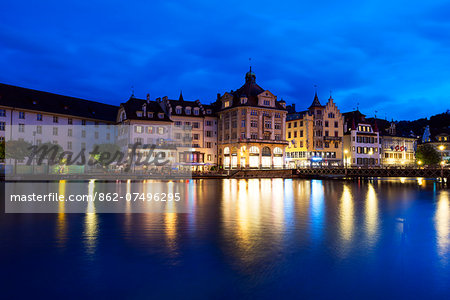 Europe, Switzerland, Lucerne, waterfront old town on the Reuss River