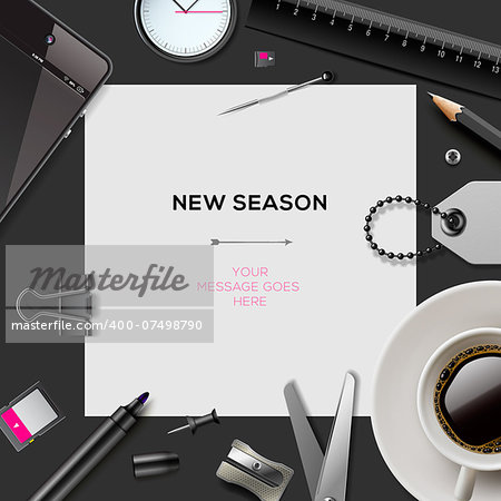 New season template with office supplies, vector Eps10.