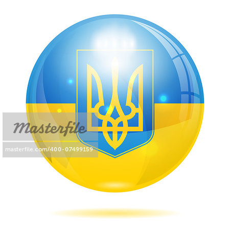 Flag and Coat of Arms Ukraine on Glass Ball, vector isolated on white background
