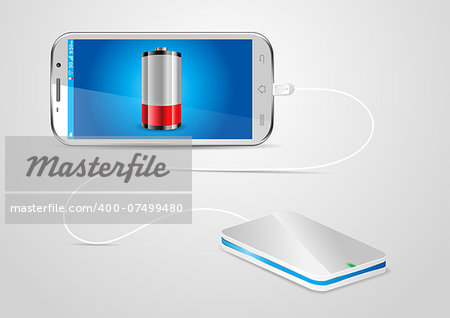 Charging a mobile phone with a powerbank - vector illustration